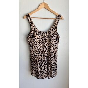 Anthony Richards Leopard Print Swim Dress Tummy Control One‎ Piece Tan Black 20W